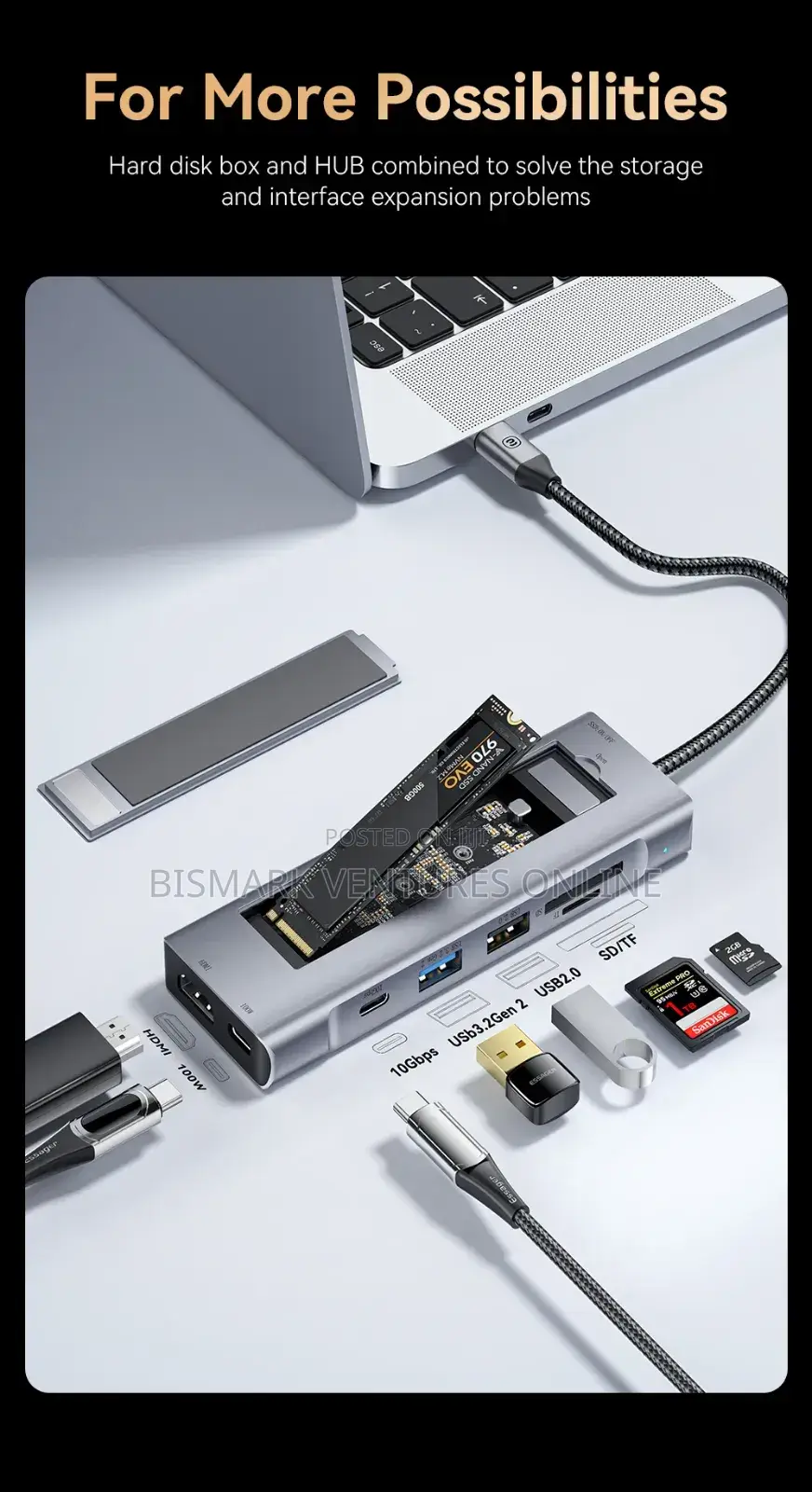 ESSAGER 8-in-1 USB-C Hub Integrates M.2 Nvme/Sata SSD.