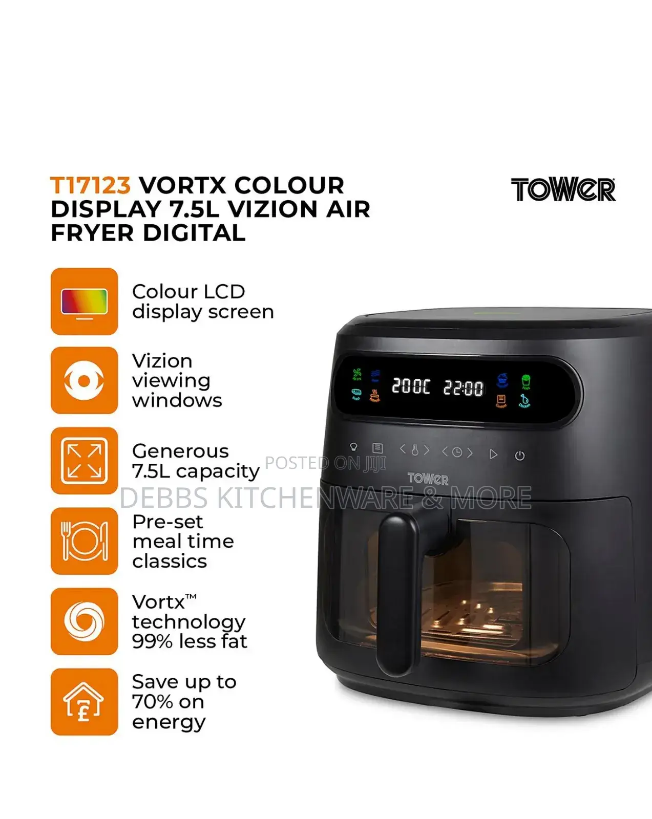 7.5 Litre Tower Digital Controls Air Fryer