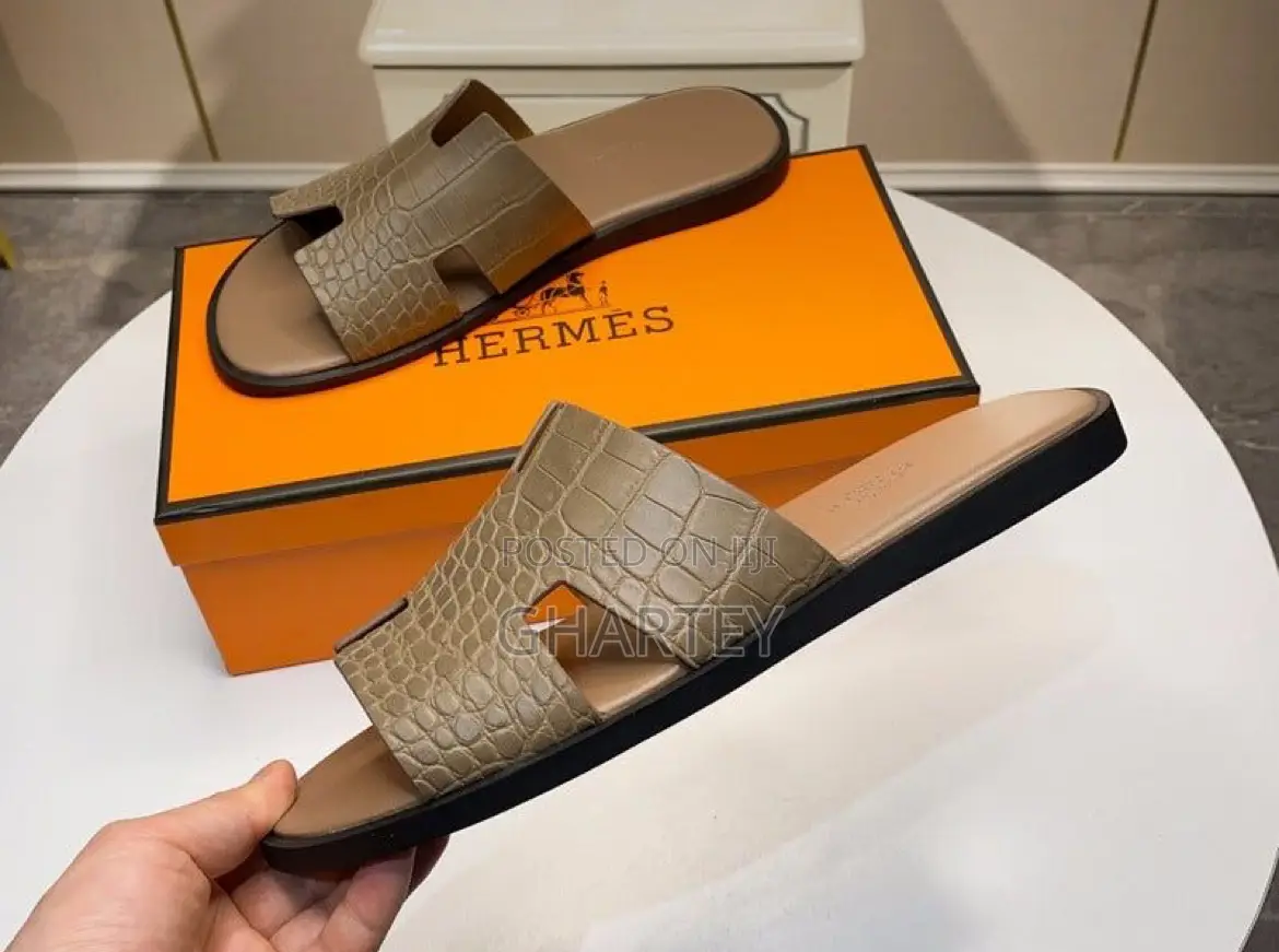 Hermes Leather Rough Skin Slippers for Men