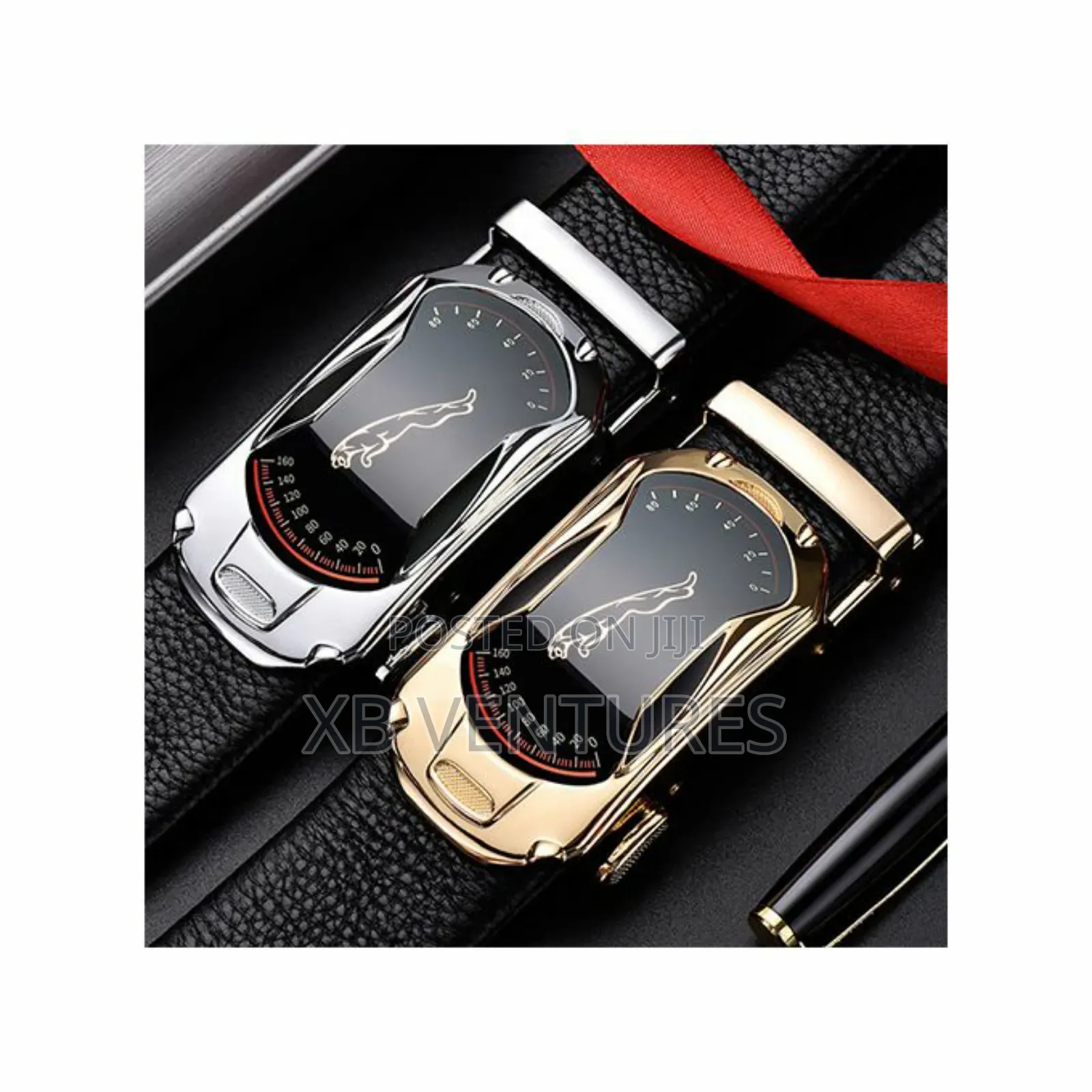 2 PCS Men's Belt Sports Car Leopard Style - Gold + Silver