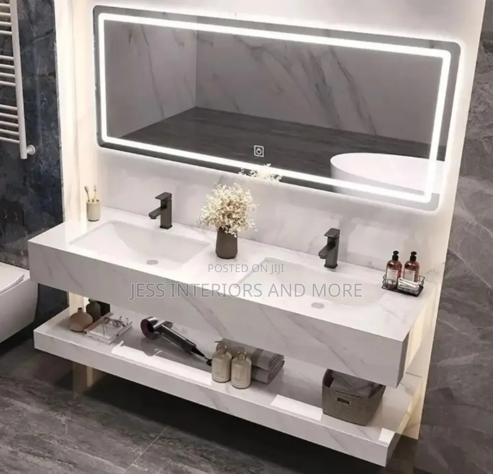 2 in 1 Artificial Marble Basin With LED Mirror
