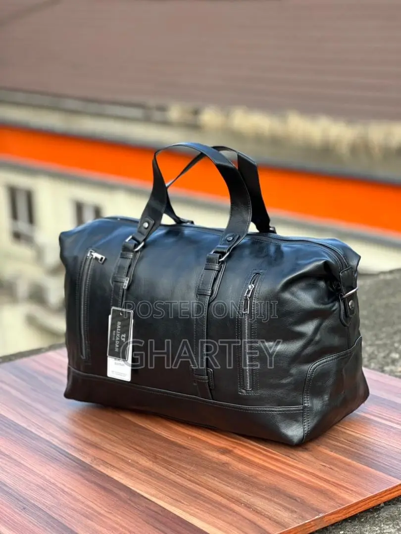 All Black Quality Leather Travel Duffle Bags