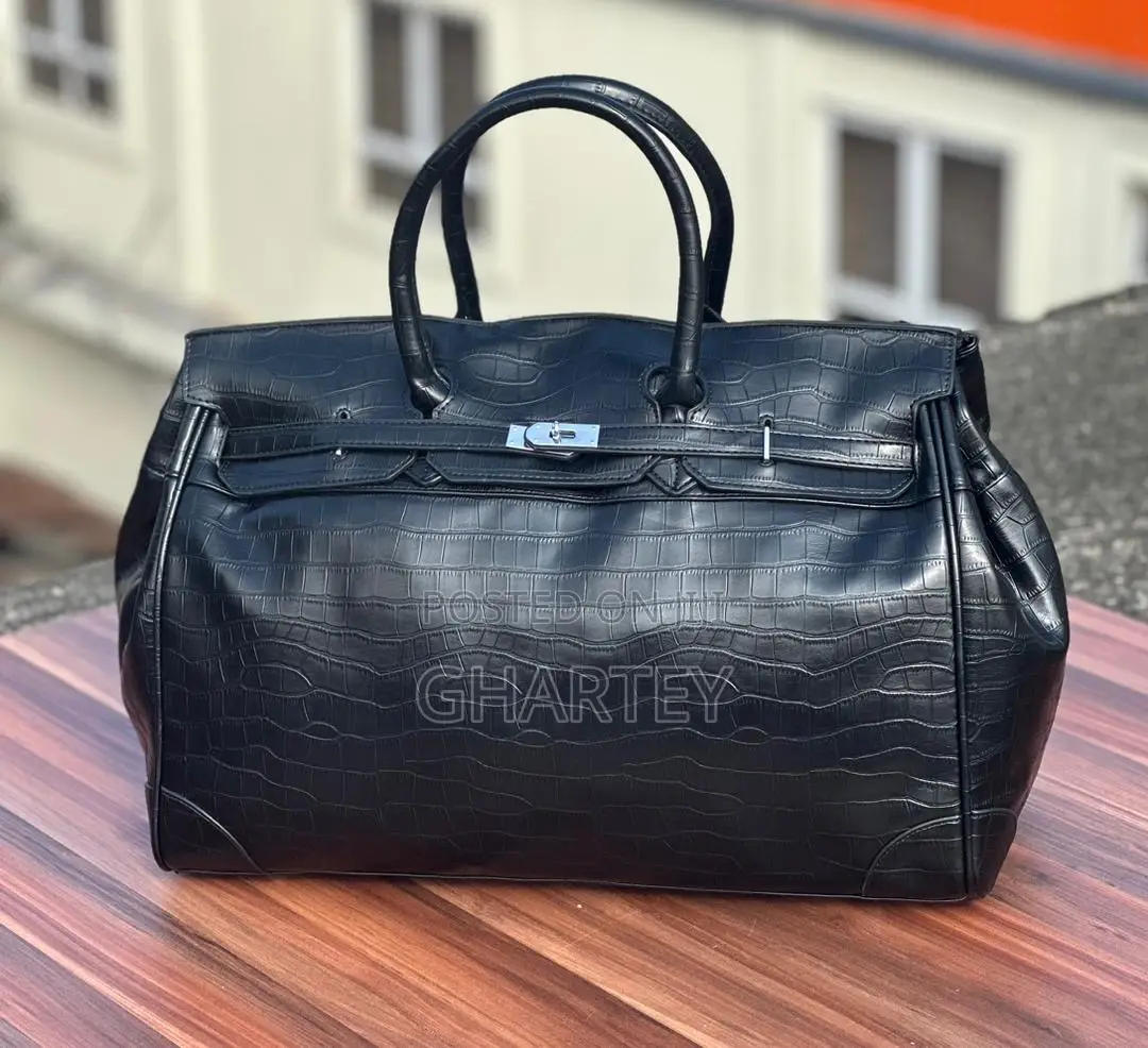 All Black Quality Leather Travel Duffle Bags