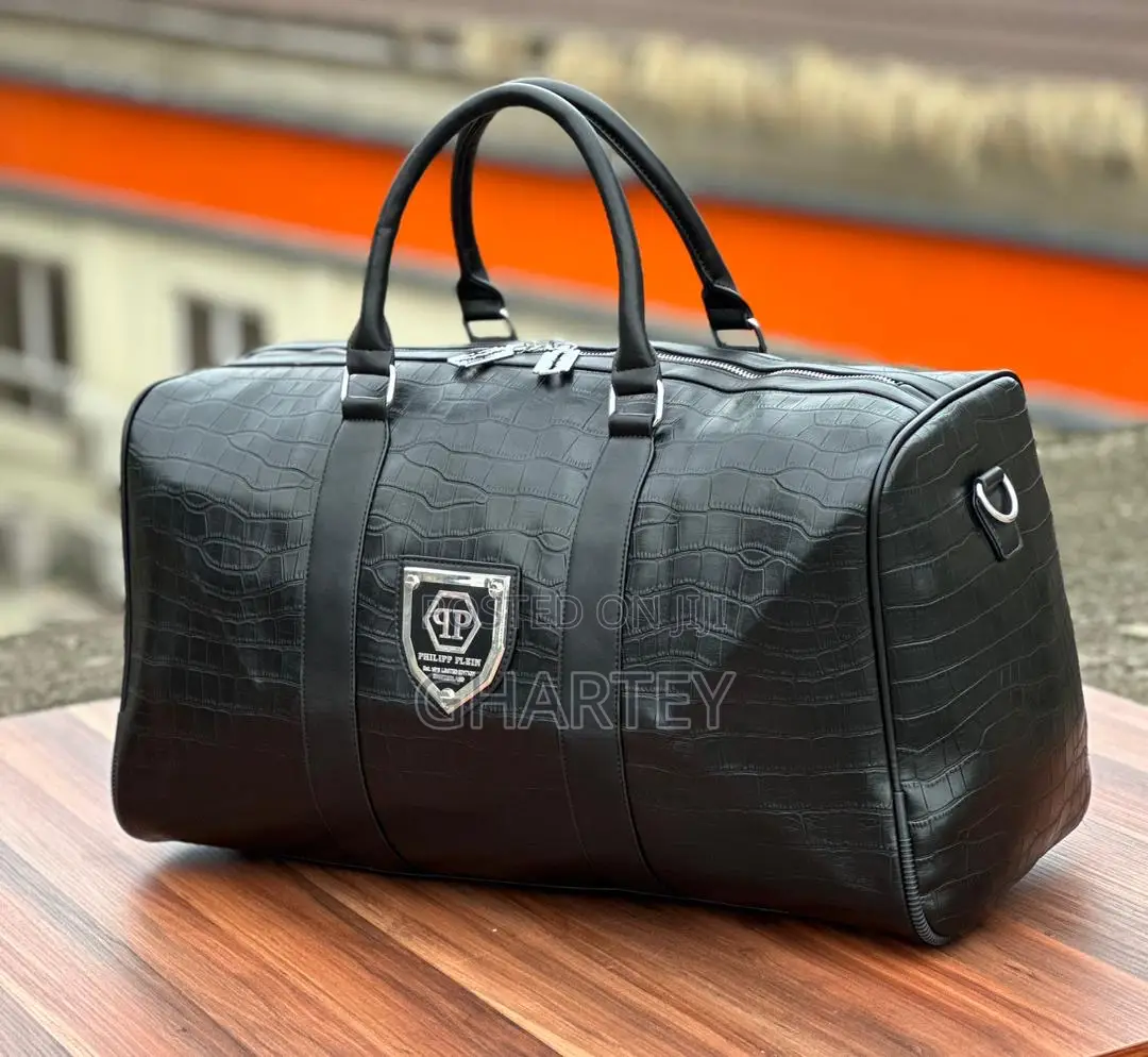 All Black Quality Leather Travel Duffle Bags