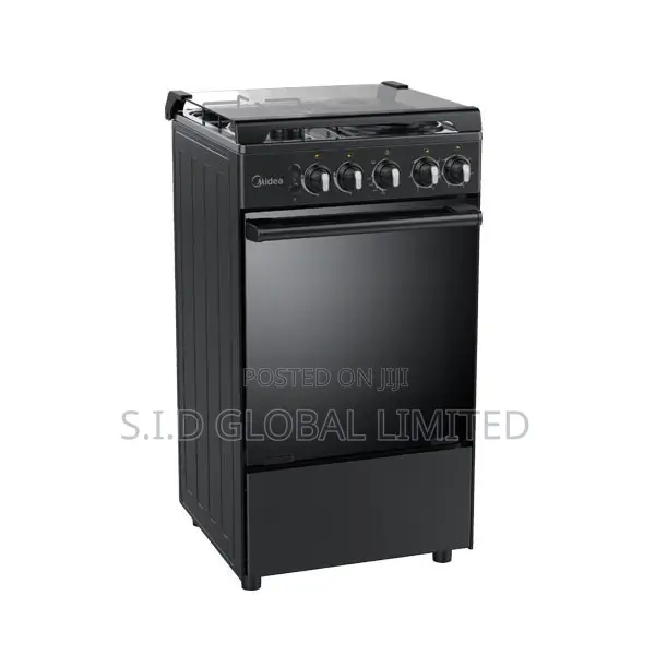 Modern MIDEA-4-BURNER-GAS-COOKER-BLACK-MIRROR-GRILL