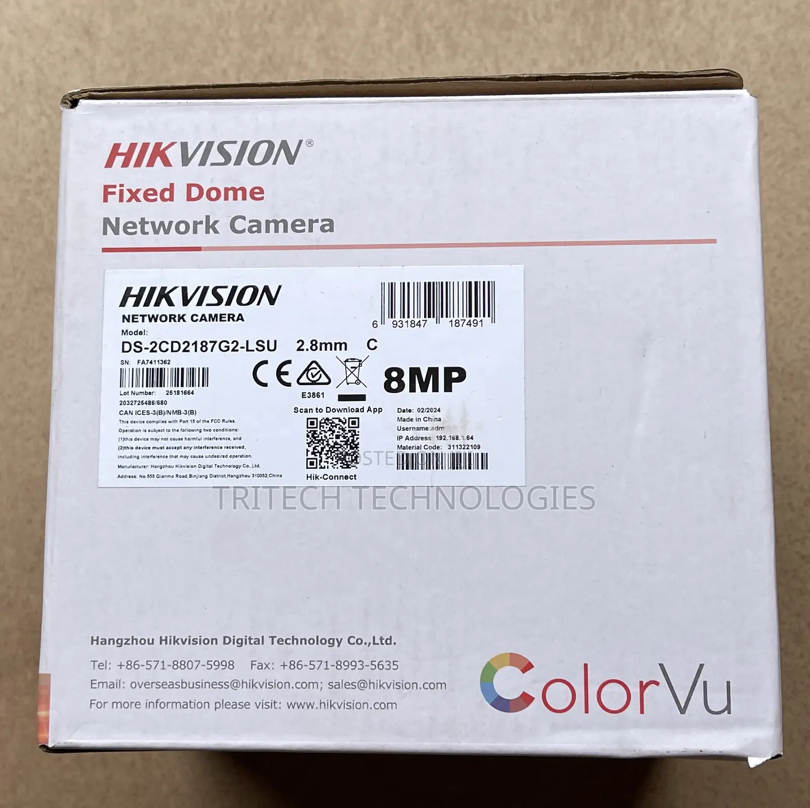 Hikvision 8mp () Full Color Ds-2cd2187g2-L(Su) IP Camera