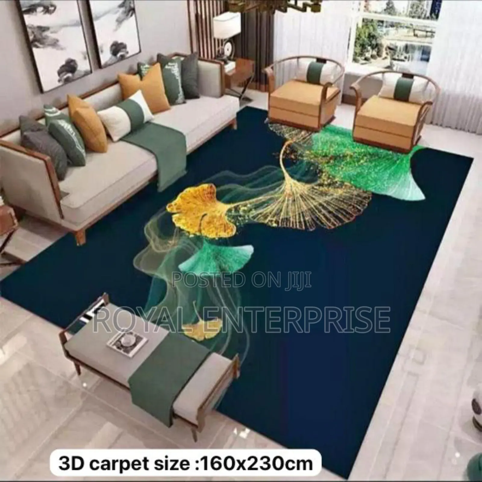 Abstract Golden Leaf 3d Center Carpet for Living Room ( 160/230cm )