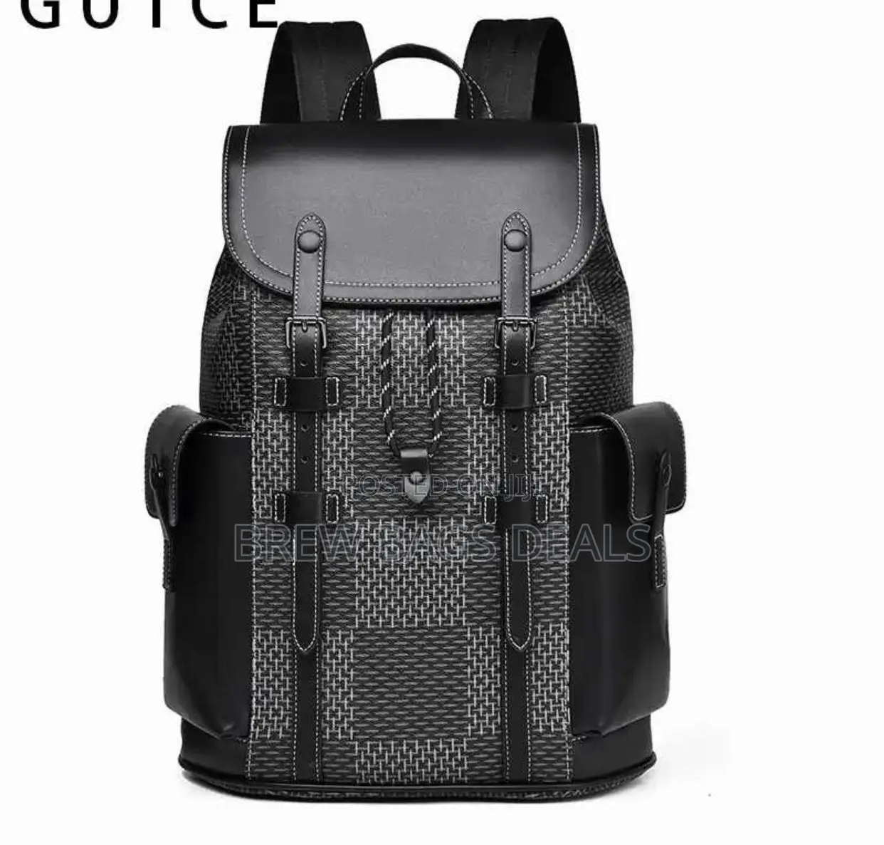 Original Pure Leather Lv Black Durable Two Strap Backpack