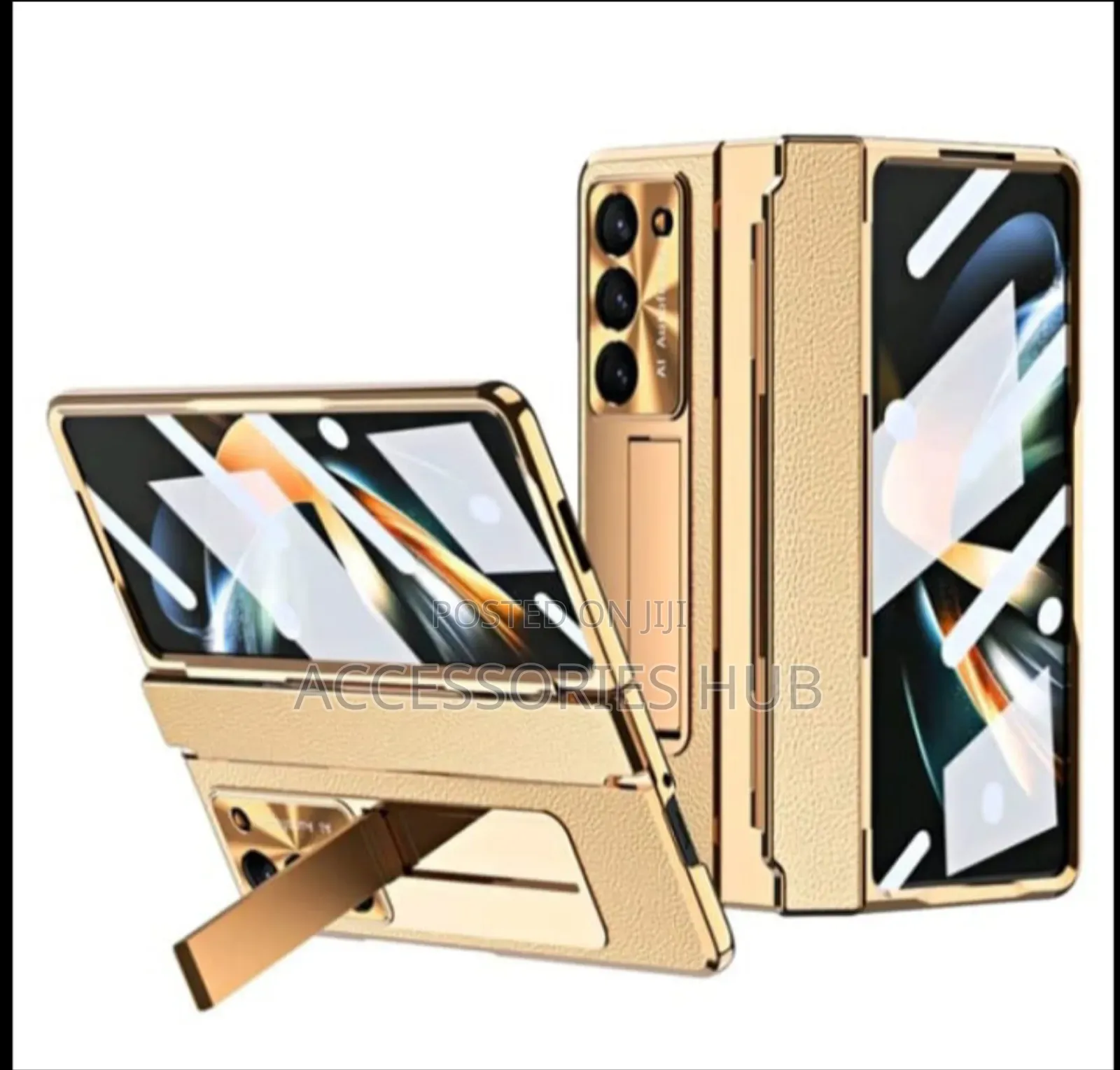 Z Fold 6 Gold Plated Case With Stand And Inbuilt Protector