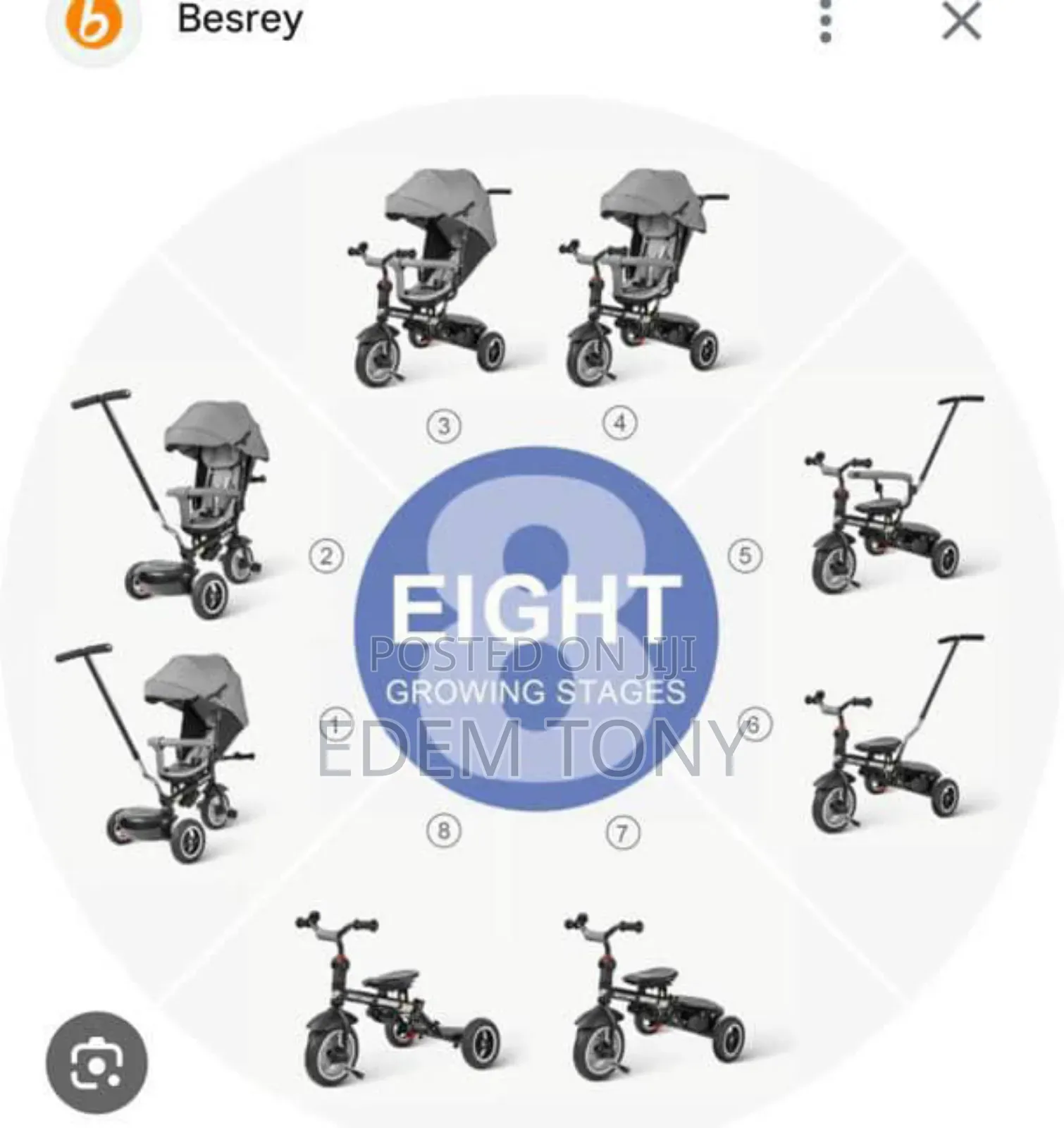 Besrey 8 in 1 Kids Tricycle Stroller, With Push Handle.