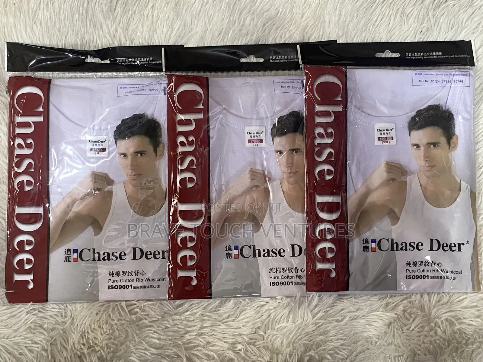 3 Pieces Chase Deer Singlet - 100% Cotton
