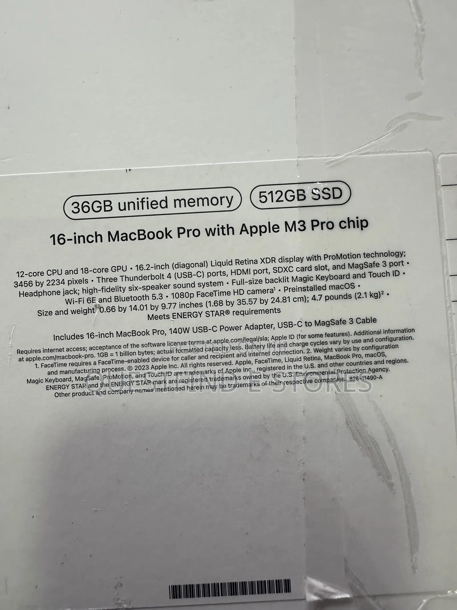 New Laptop Apple MacBook Pro 36GB Apple M3 Pro SSD 512GB