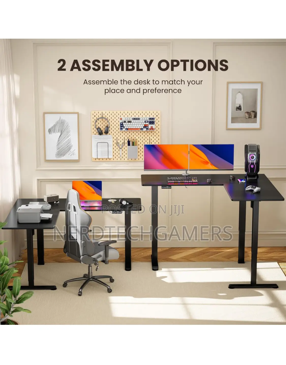 Ergear 63" Dual Motor L Shaped Standing Desk, 28"-46"