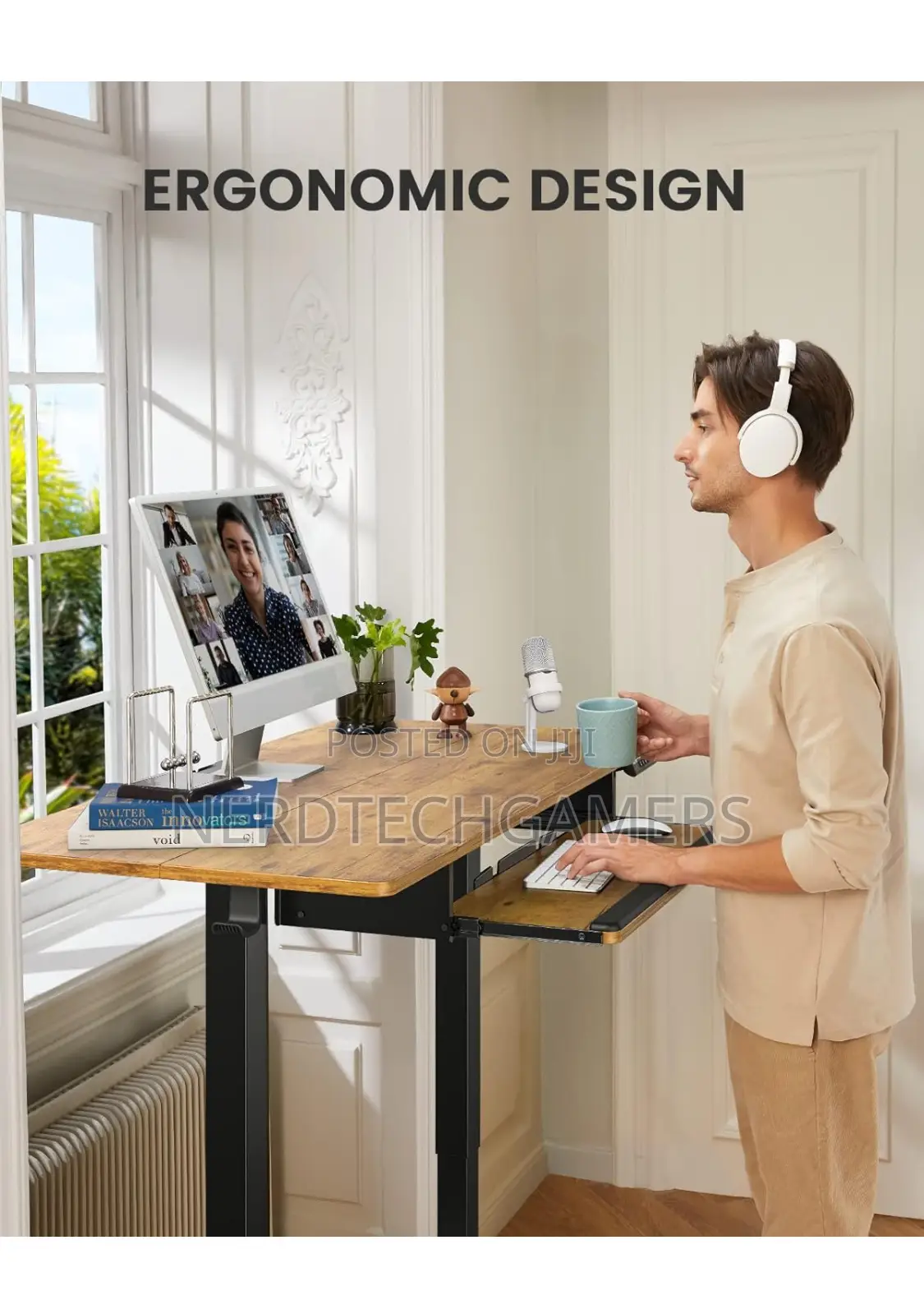 Ergear Electric Standing Desk With Full Size Keyboard Tray,