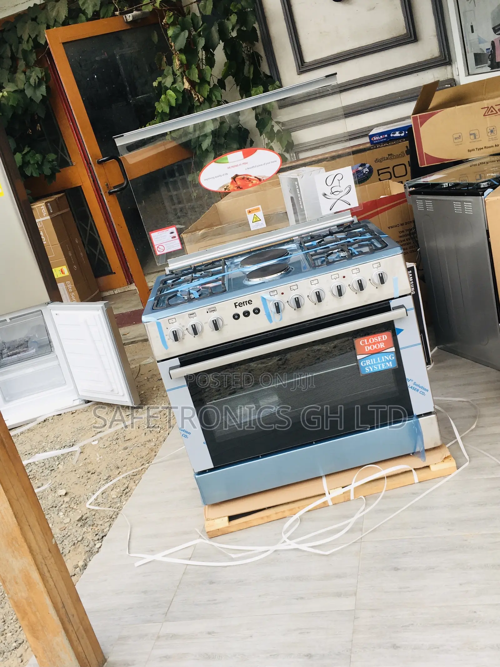 New Gray Ferre 60x90 Auto Ignition 2 Electric 4 Gas Oven