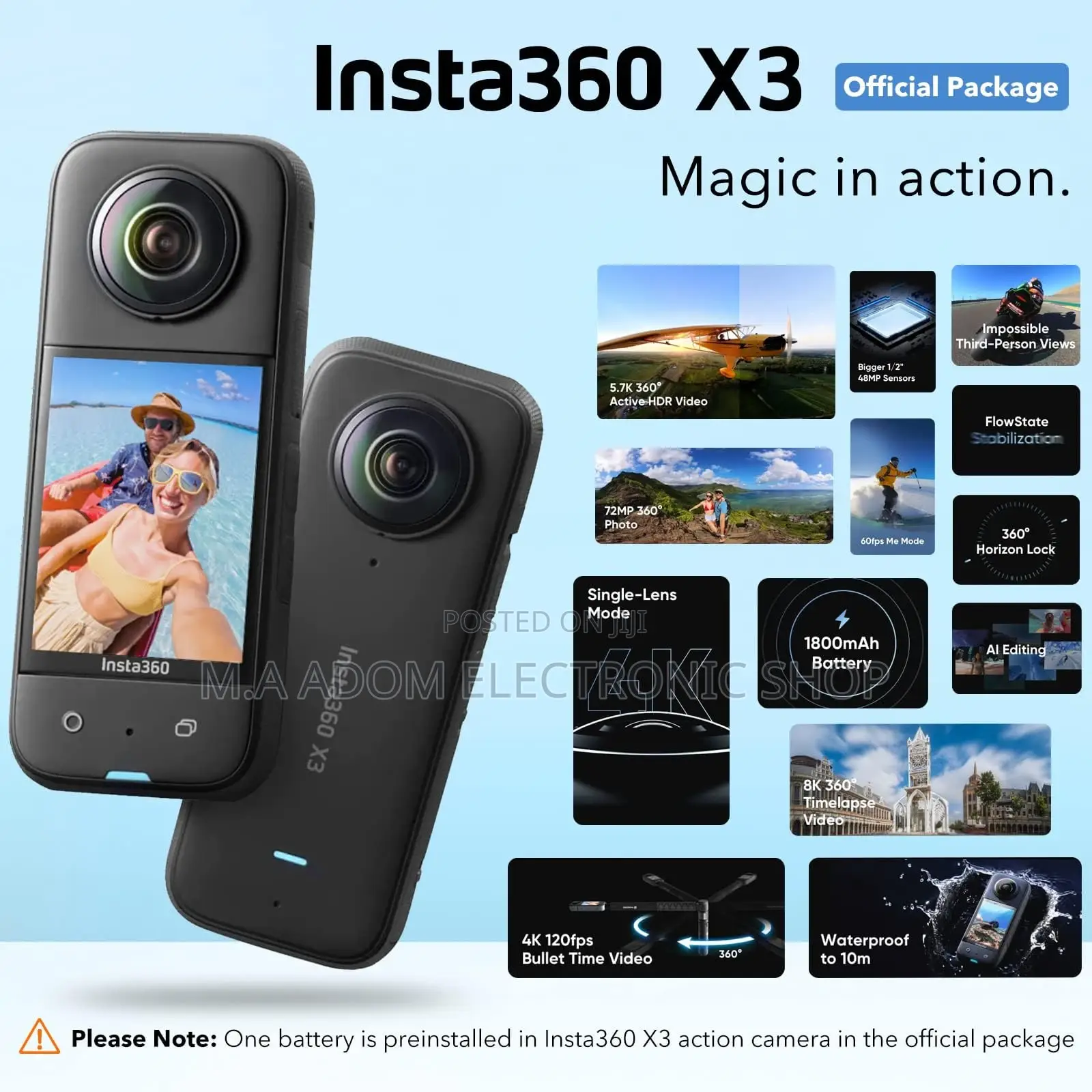 Insta360 X3 - Waterproof 360 Action Camera