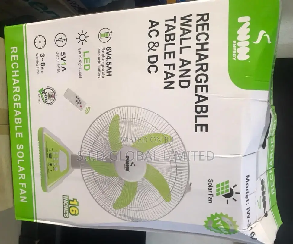 Quality Iwin Rechargeable Wall and Table Fan AC/DC 16 Inches