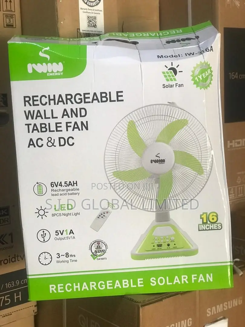 Modern Iwin Rechargeable Wall and Table Fan AC/DC 16 Inches