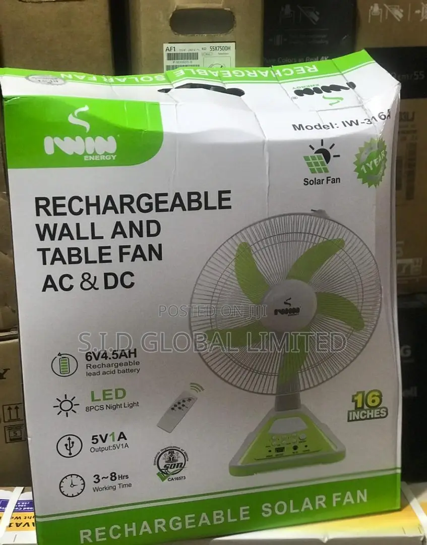 Gleaming Iwin Rechargeable Wall and Table Fan AC/DC 16 Inche