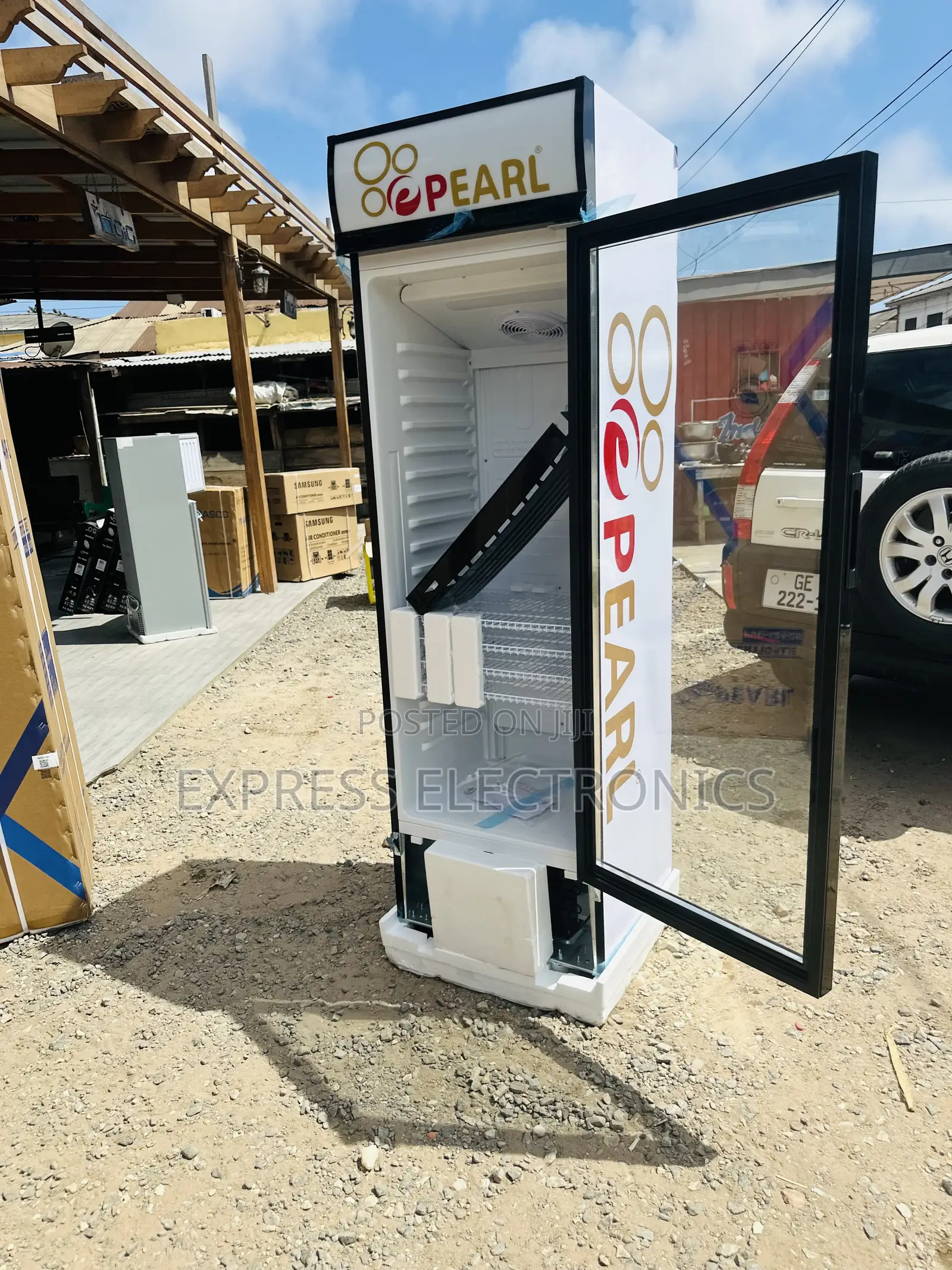 Essential Vertical Display Fridge Pearl PVC-352 300L