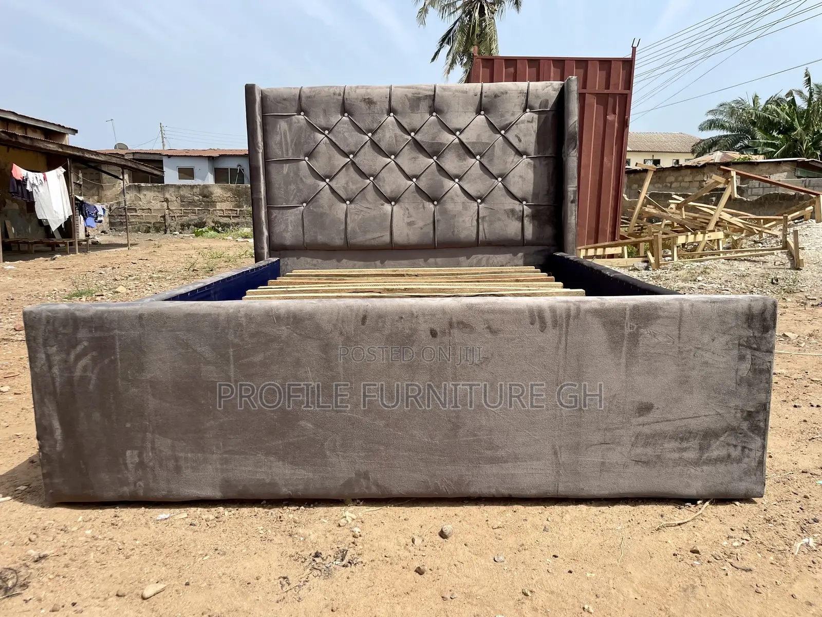 Fabric Grey Bed-frame Available For Delivery//Free Delivery
