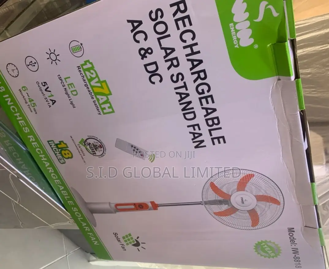 Illuminate Your Home With 18'' Rechargeable Solar Stand Fan