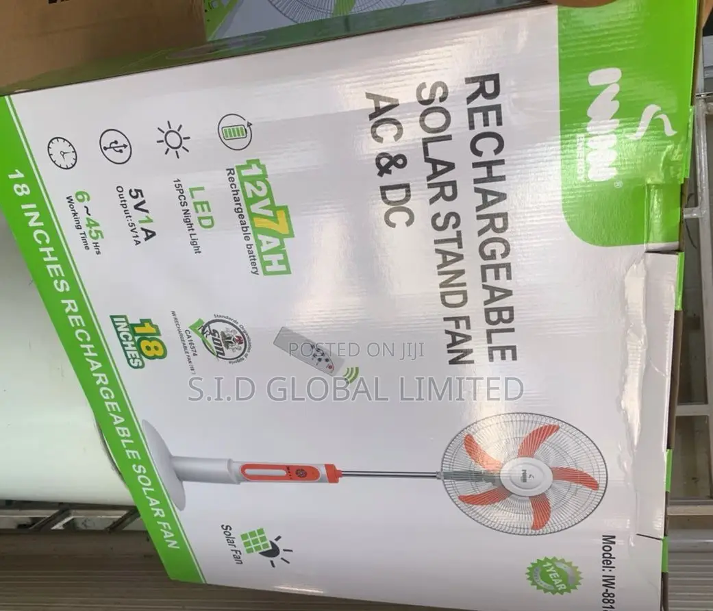 Exclusive Iwin 18'' Rechargeable Solar Stand Fan