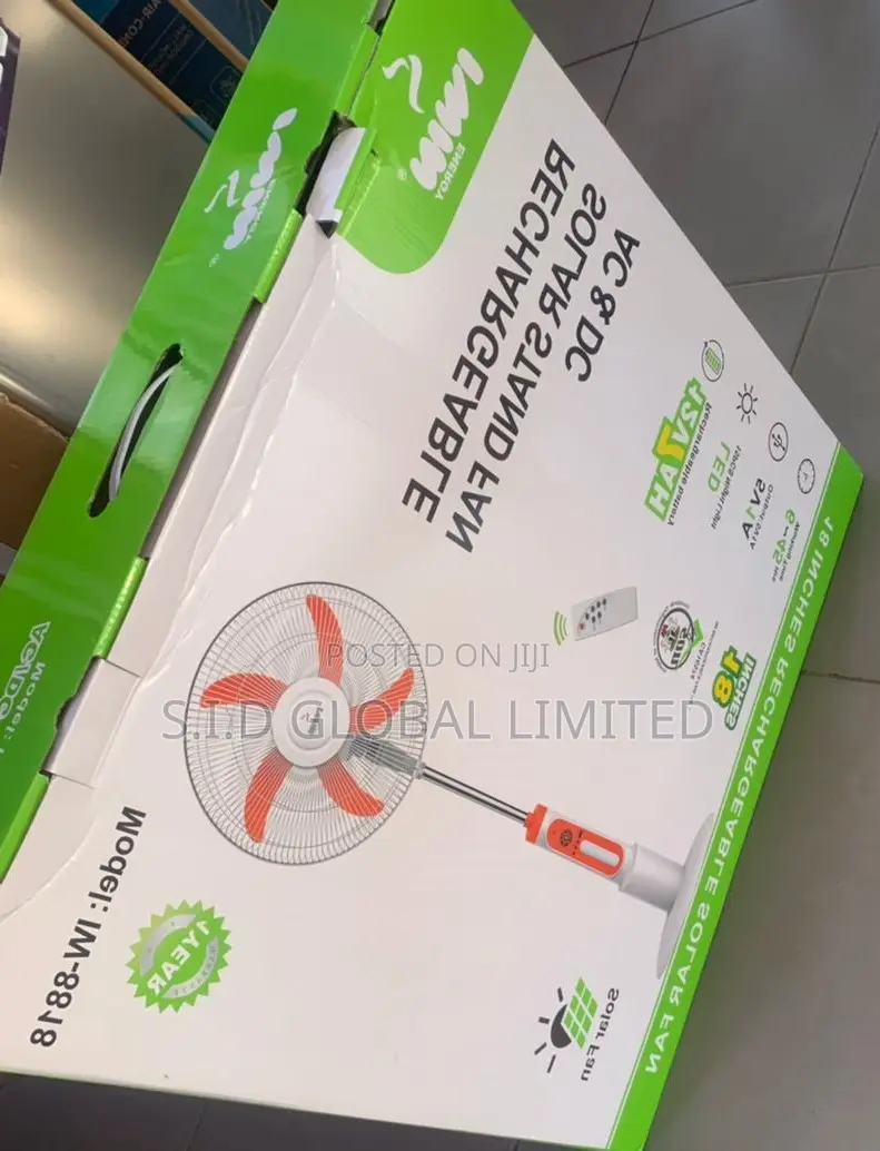 Obstinate Awesome 18'' Rechargeable Solar Stand Fan