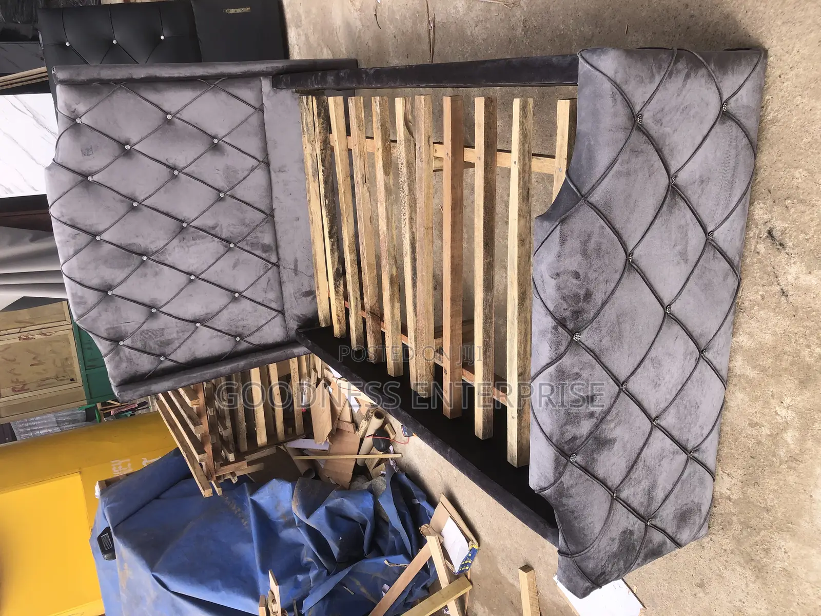 Gray Fabric One Half Bed Frame