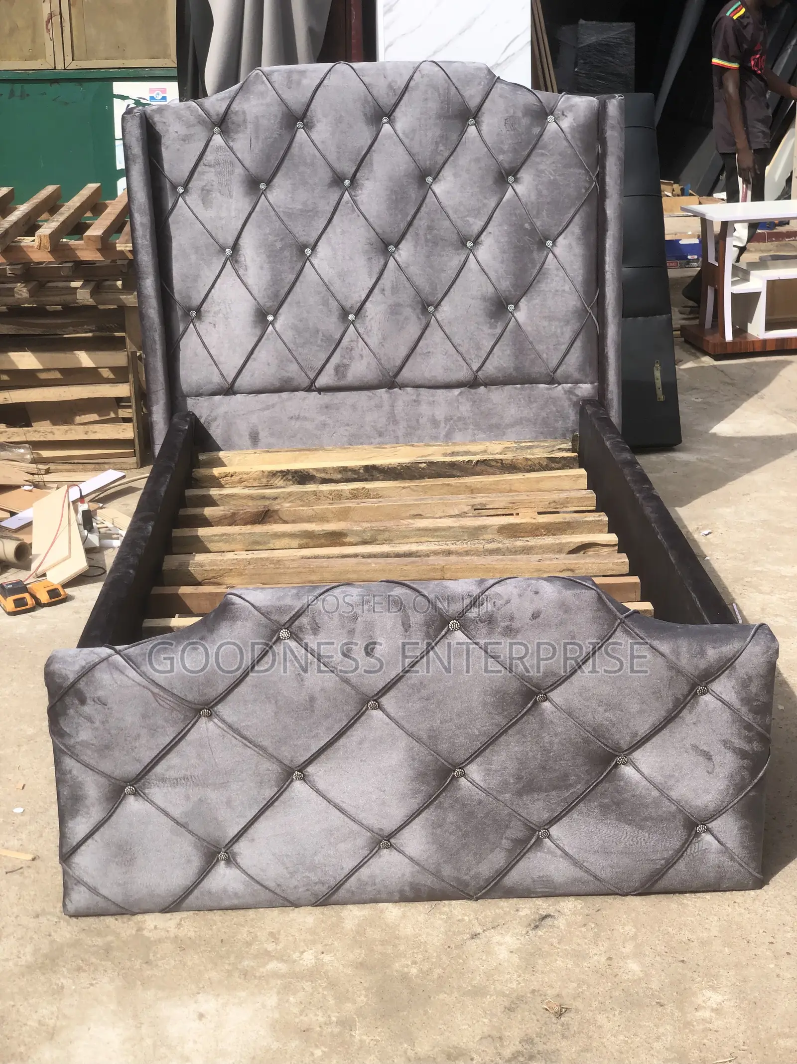 Gray Fabric One Half Bed Frame