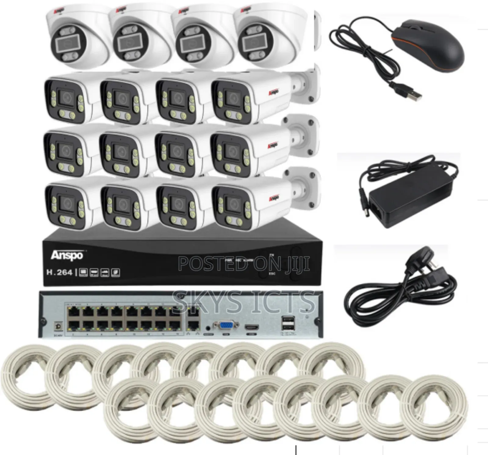 Anspo Full Colour 16ch 4mp Ip Poe CCTV With Audio Kit