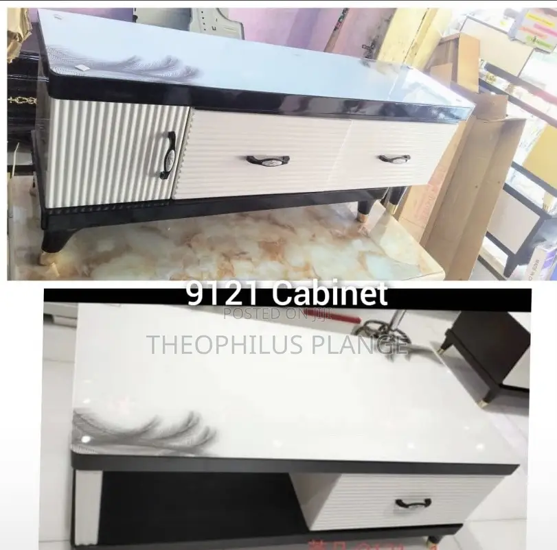 Tv Stand With Center Table Set / White and Black Touch