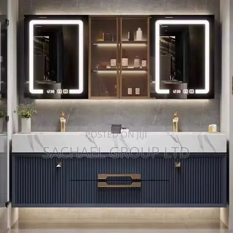 Marble Double Sink Cabinet With Led Light