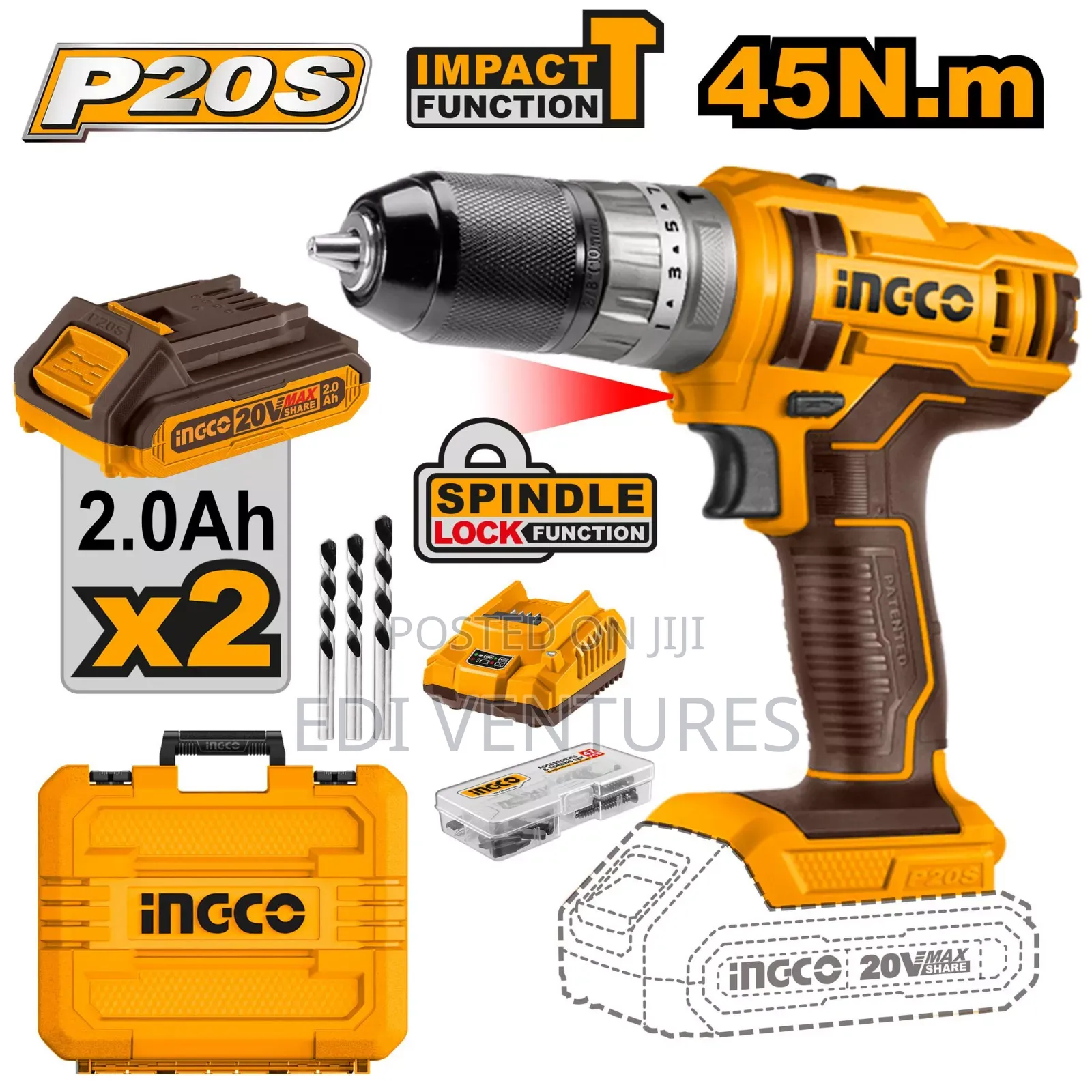 Ingco Cordless Impact Drill 20volts