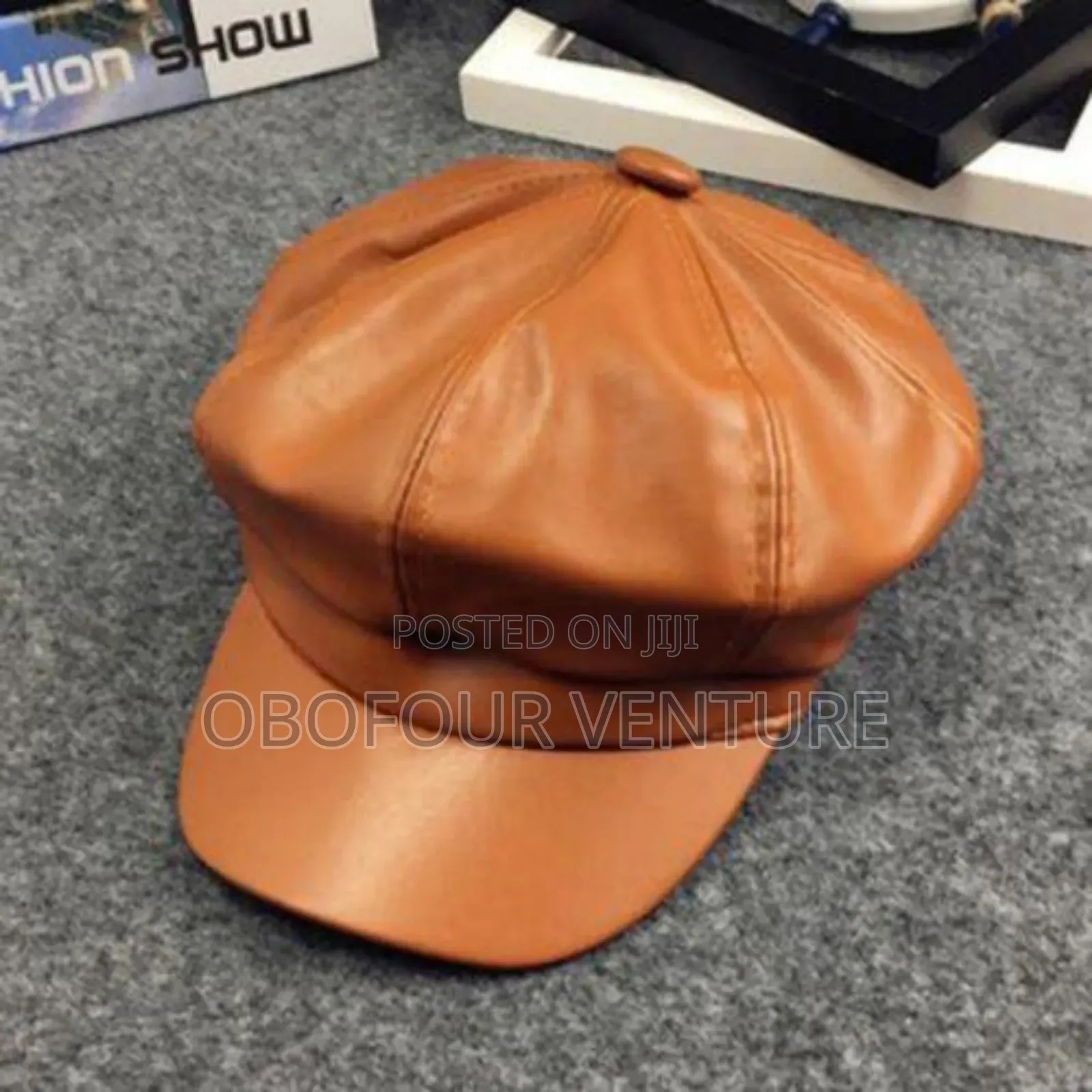 Brown Leather Newsboy Hat 