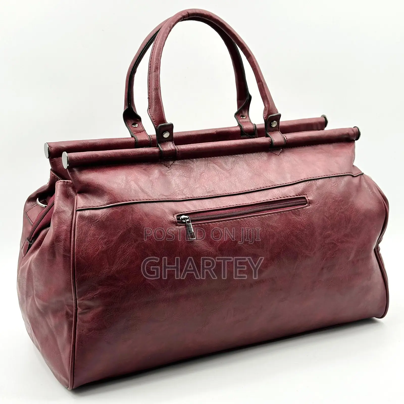 Duffle Bag, Quality Leather Wine Color