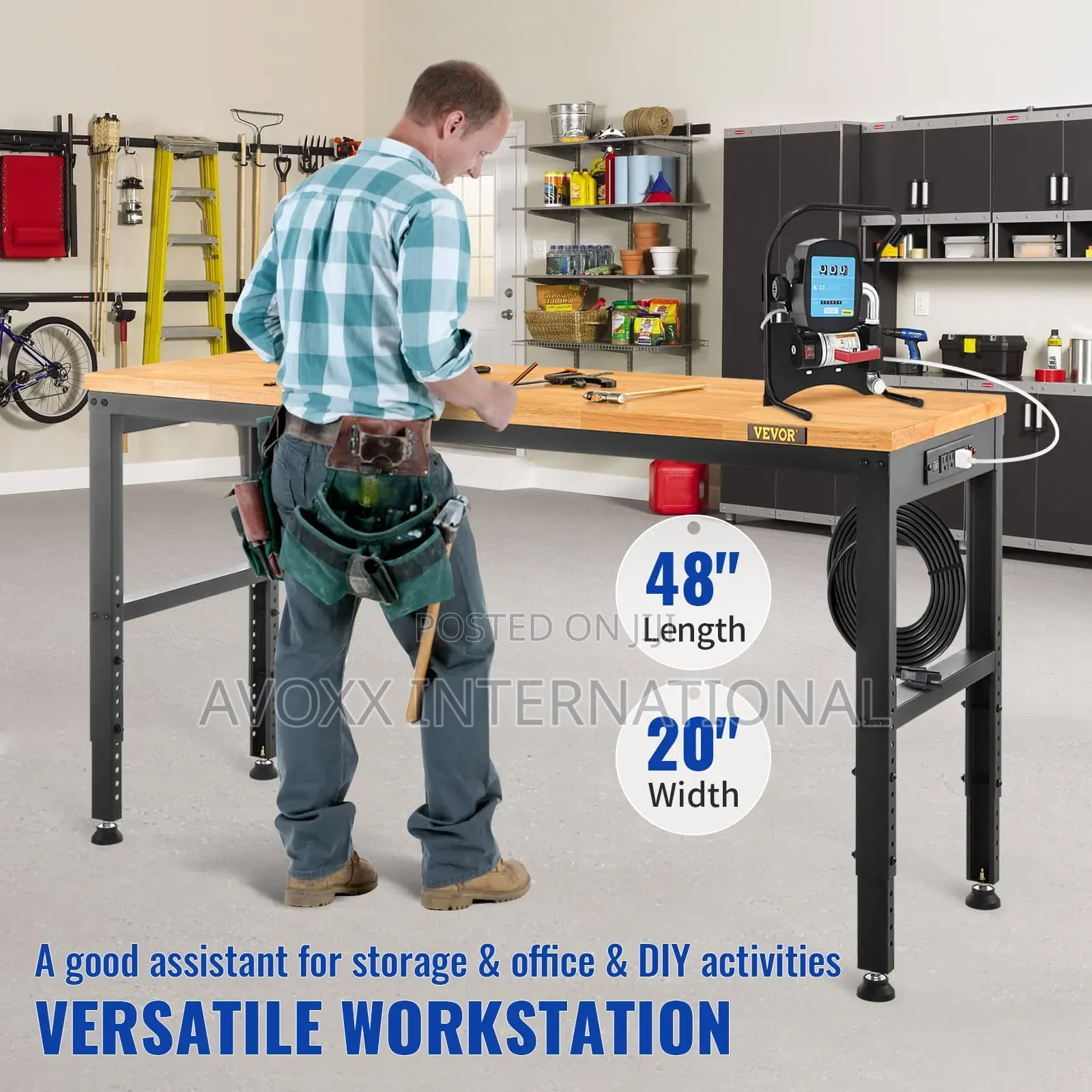 VEVOR Adjustable Oak Worktop Workbench M4820