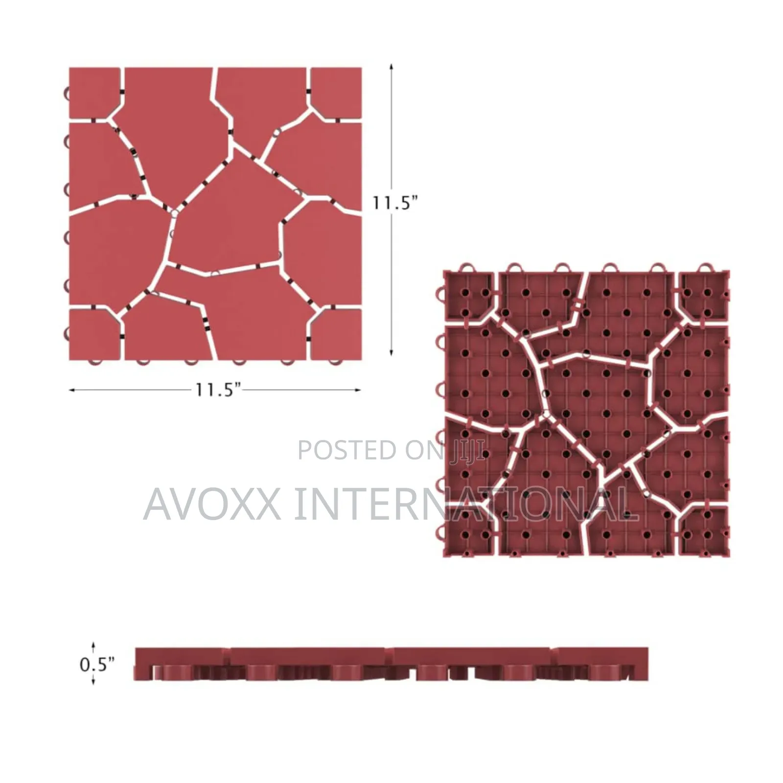 Pure Garden Interlocking Look Patio Tiles, Brick Red, 6count