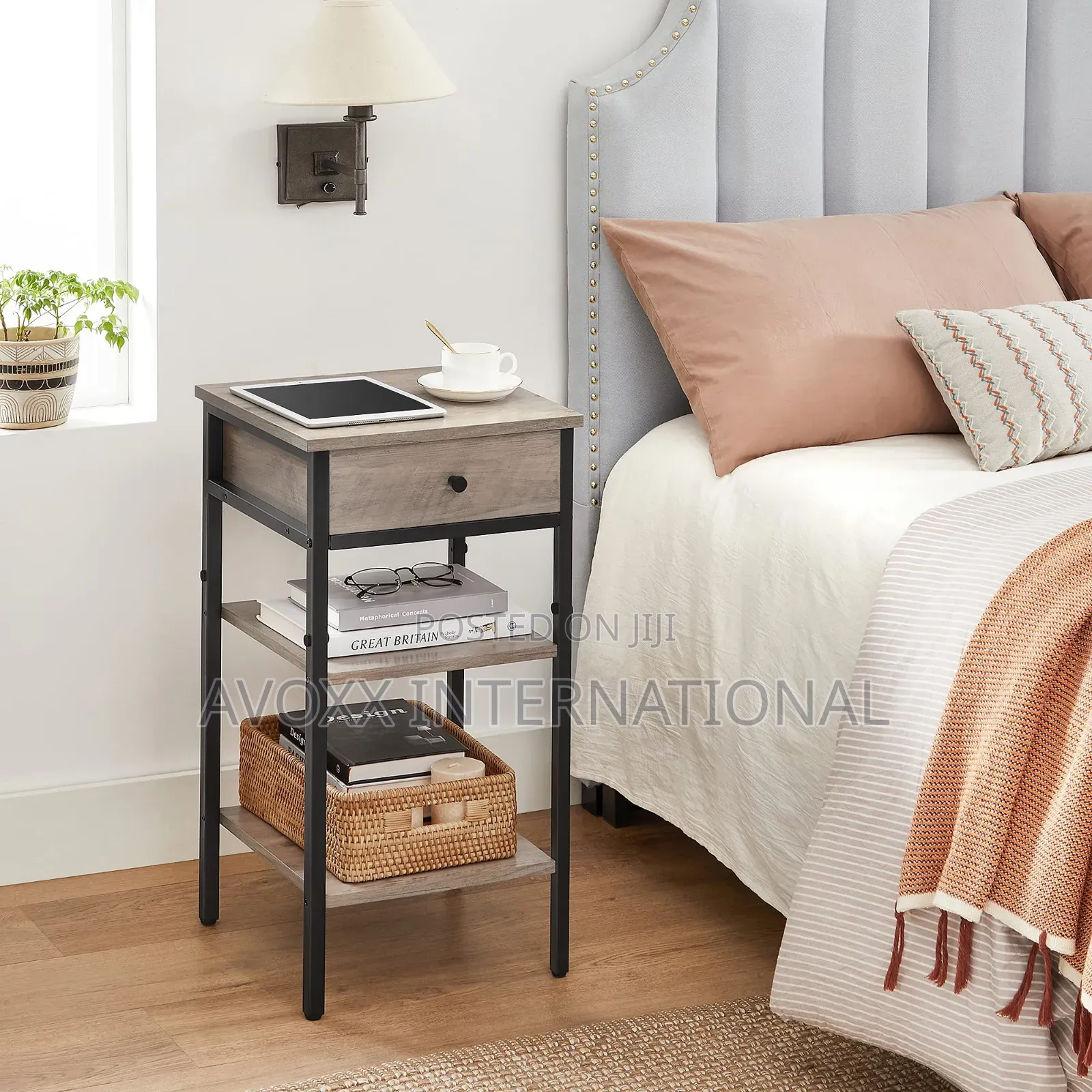 VASAGLE Tall Nightstand, Bedside Table W/ Drawer and Shelfs