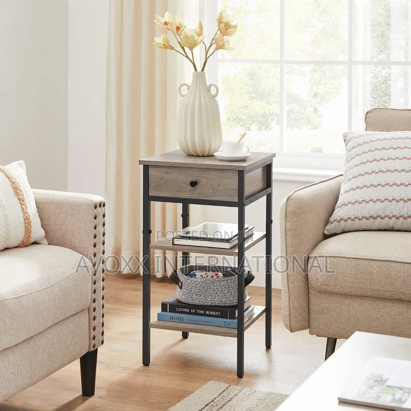 VASAGLE Tall Nightstand, Bedside Table W/ Drawer and Shelfs