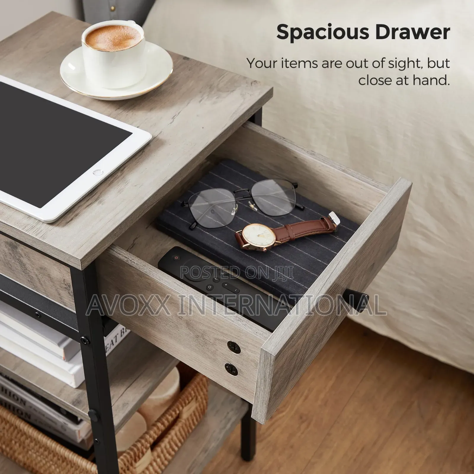 VASAGLE Tall Nightstand, Bedside Table W/ Drawer and Shelfs