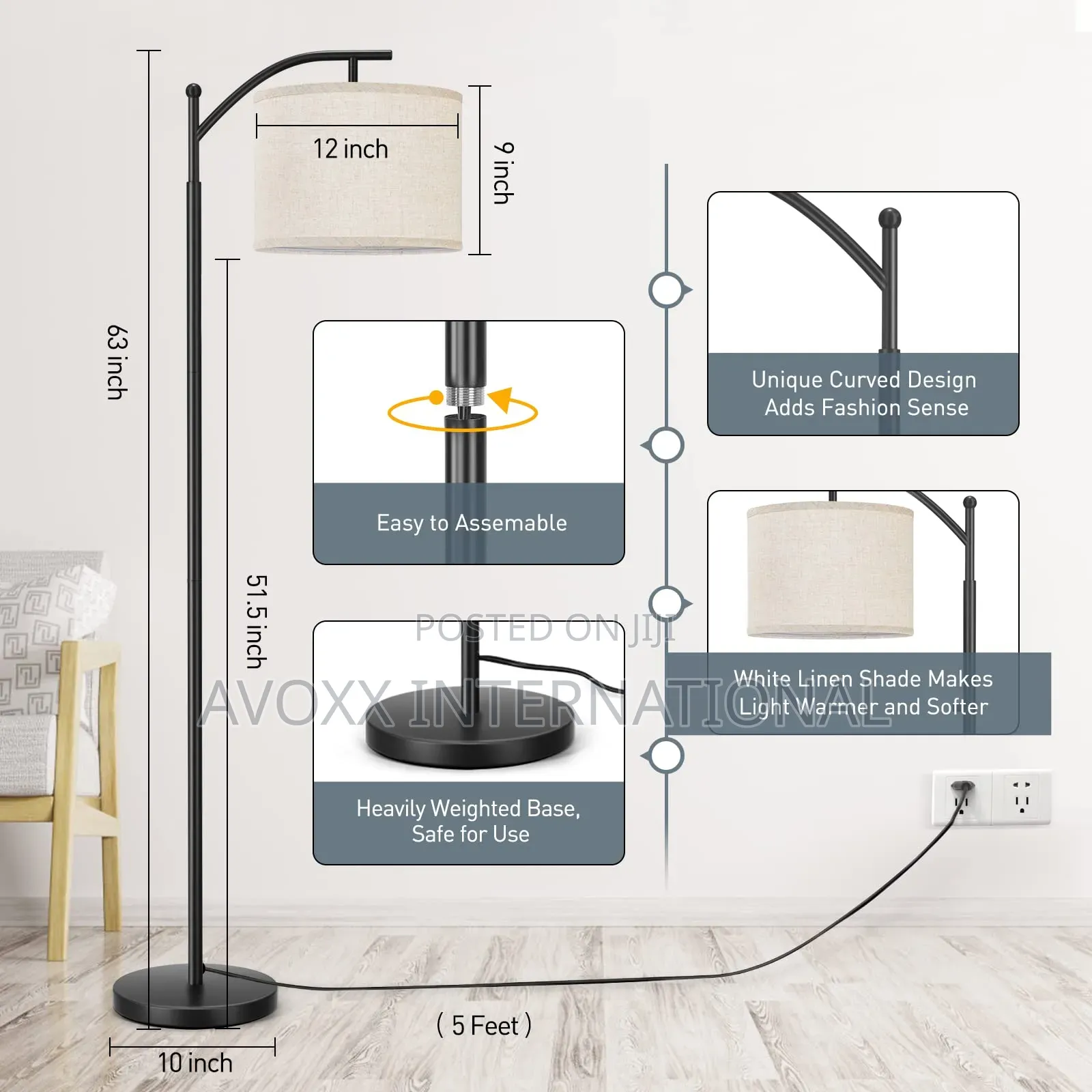 OUTON Arc Floor Lamp W/Remote Cont, LED Dimmable Modern Lamp