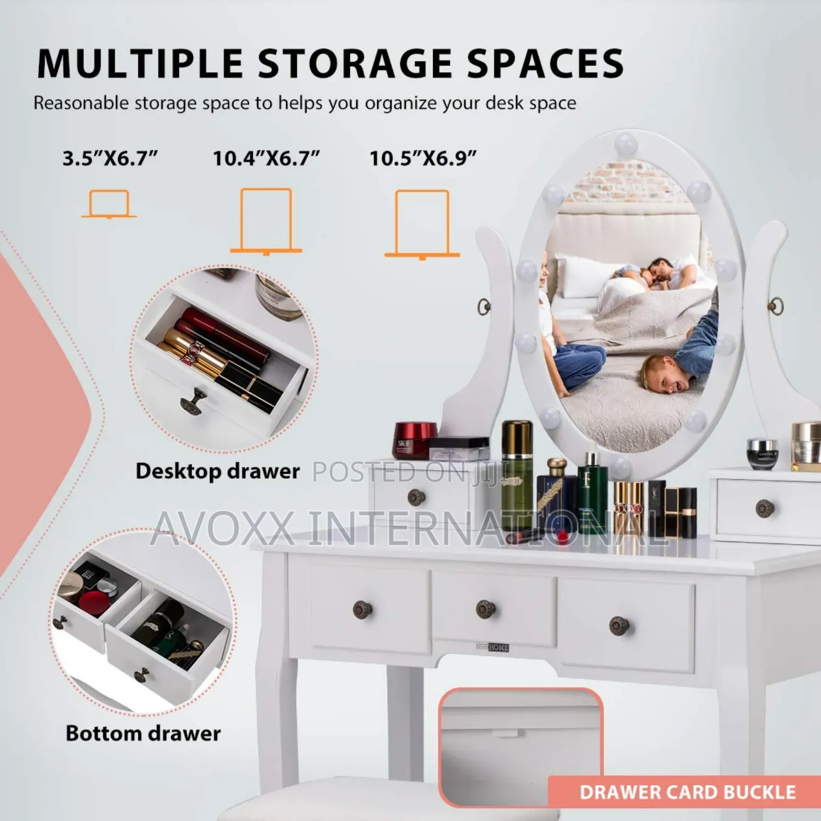 VIVOHOME Makeup Vanity Set W/Led Bulbs,Dressing Table,Stool