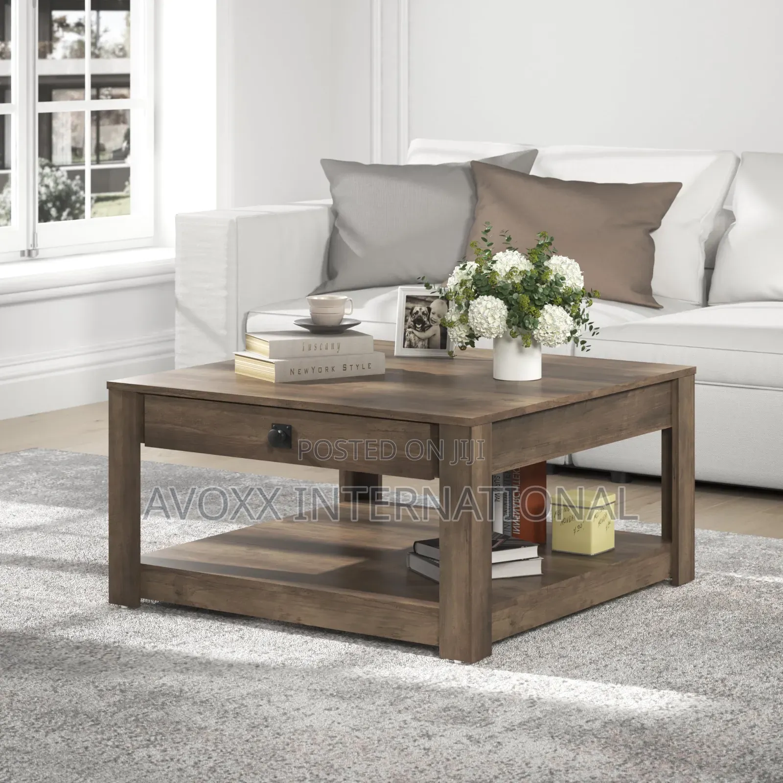 Galano Philia Square Modern Coffee Table With Storage Drawer