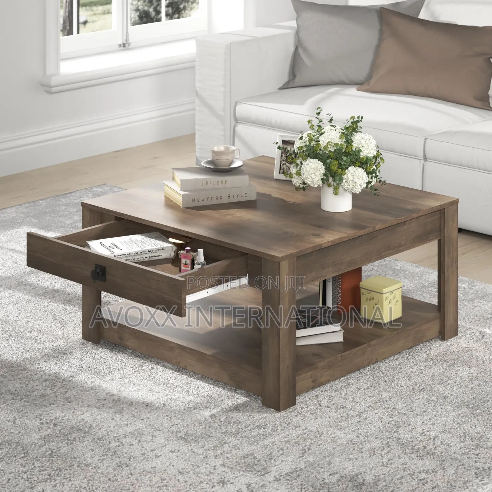 Galano Philia Square Modern Coffee Table With Storage Drawer