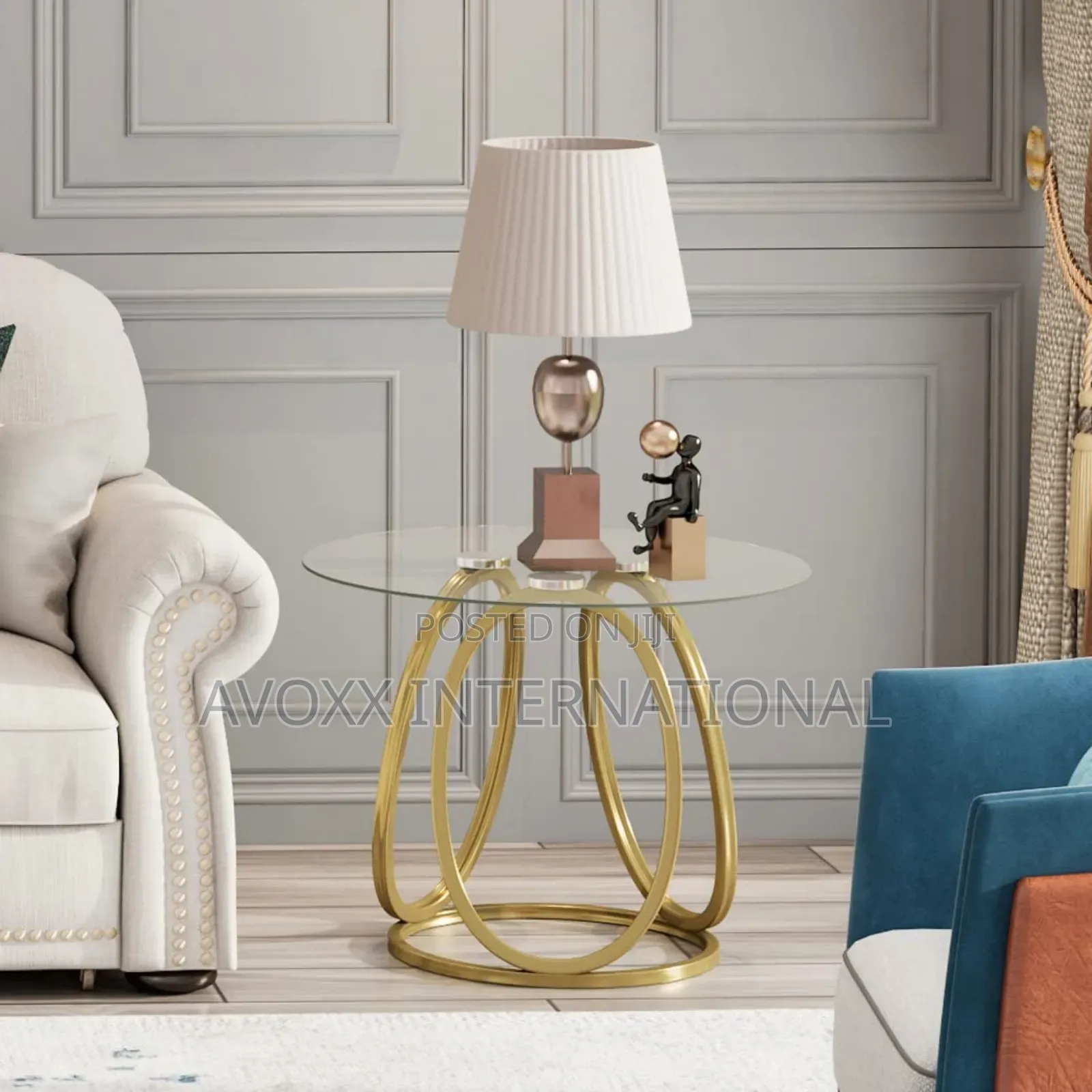 O K FURNITURE Gold End Table, Modern Glass Side Table