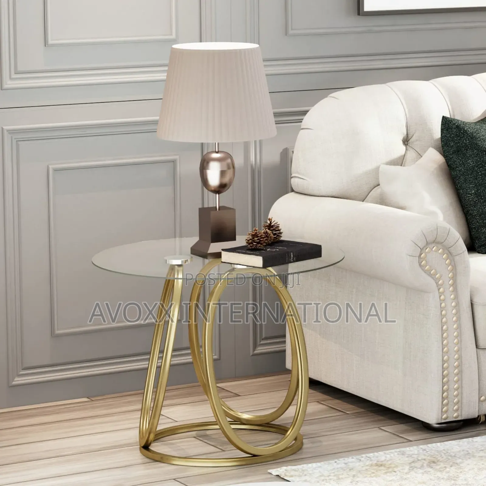 O K FURNITURE Gold End Table, Modern Glass Side Table
