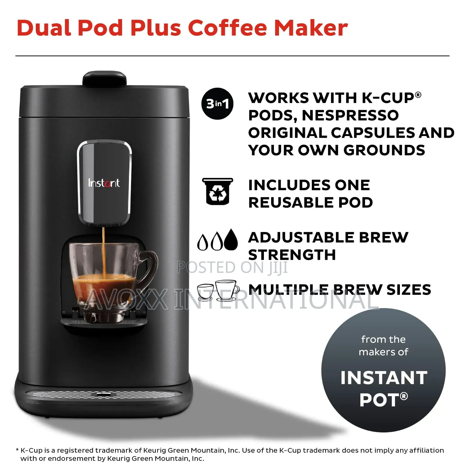 Instant Pot 3-in-1 Espresso, K-Cup Pod Ground Coffee Maker