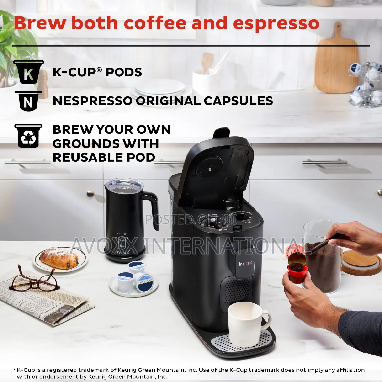 Instant Pot 3-in-1 Espresso, K-Cup Pod Ground Coffee Maker