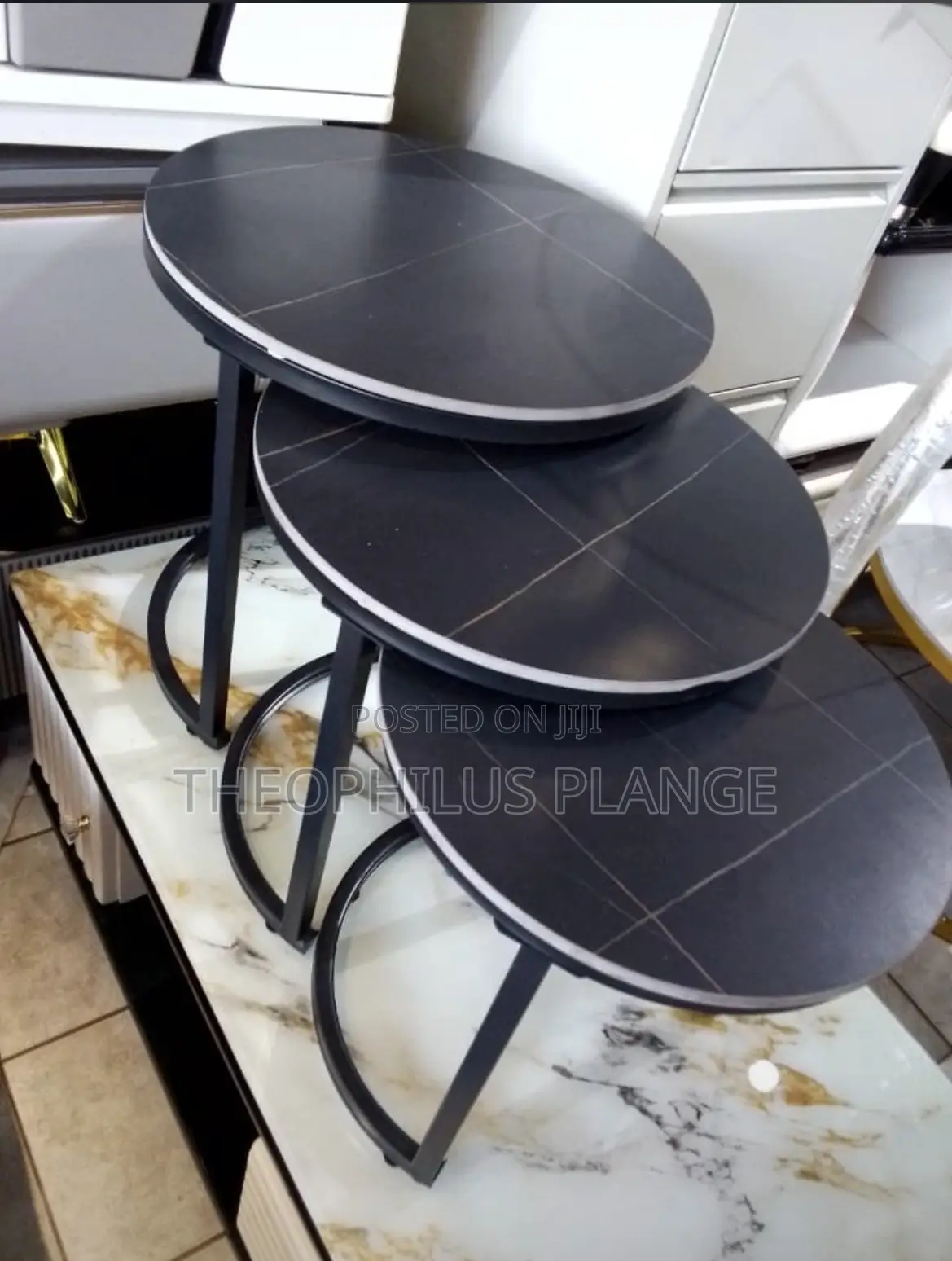 All Black 3 in 1 Mable Center Table, Side Tables.